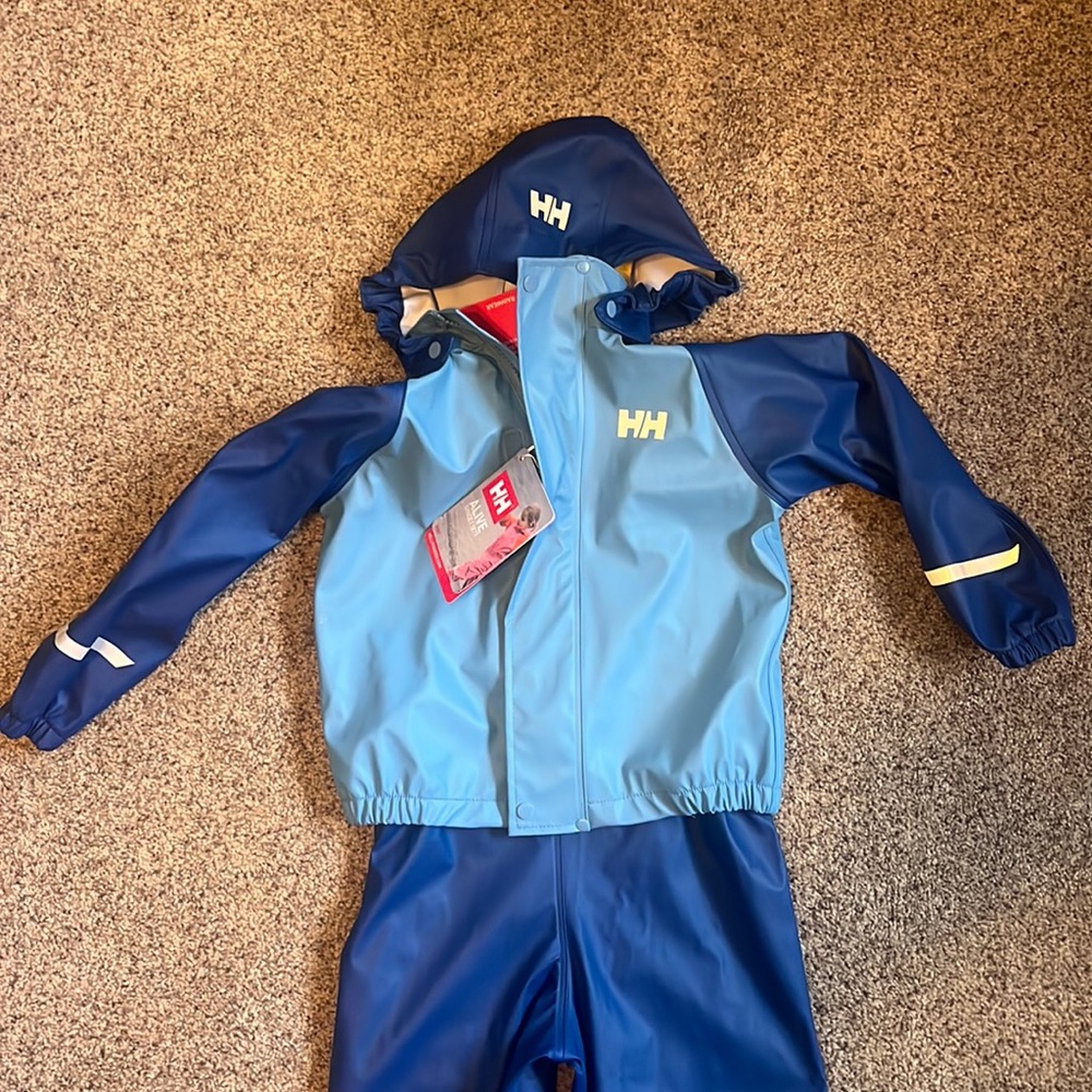 Helly Hansen Kids Bergen 2.0 PU Rainset Deep Fjord Kids sizes NWT - Picture 3 of 13